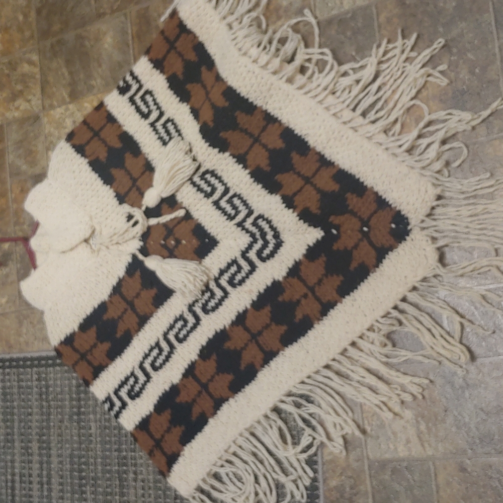 100% Wool overhead shawl Rebozo cape Mexico... Boho One Sz. Fits most - Picture 3 of 14
